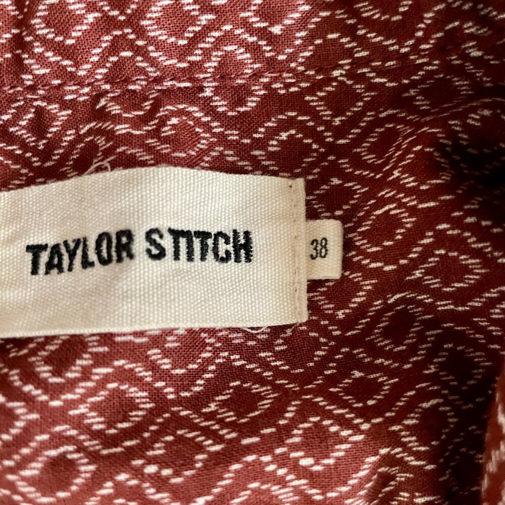 Taylor Stitch Shirt Mens 38 Linen Blend Geometric Button Up Short Sleeve Shirt - Picture 4 of 4